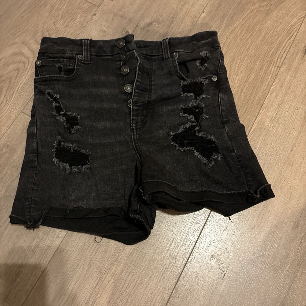 Distressed High Rise Black Denim American Eagle Shorts